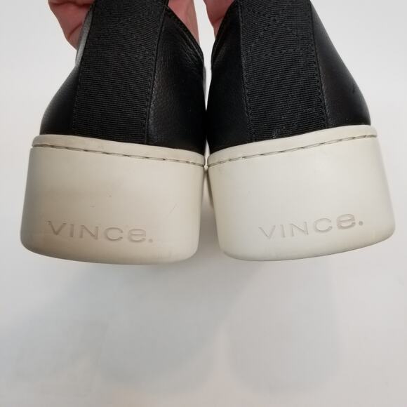 Vince Saxon Women's Stretch Leather Platform Sneaker Black White Casual Size 8 - Picture 7 of 9
